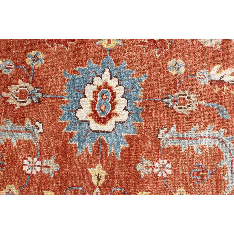 Tapis en laine Terra Cotta Oushak avec bordure ivoire - tapis floral traditionnel noué à la main, Rectangle 9 pi x 12 pi