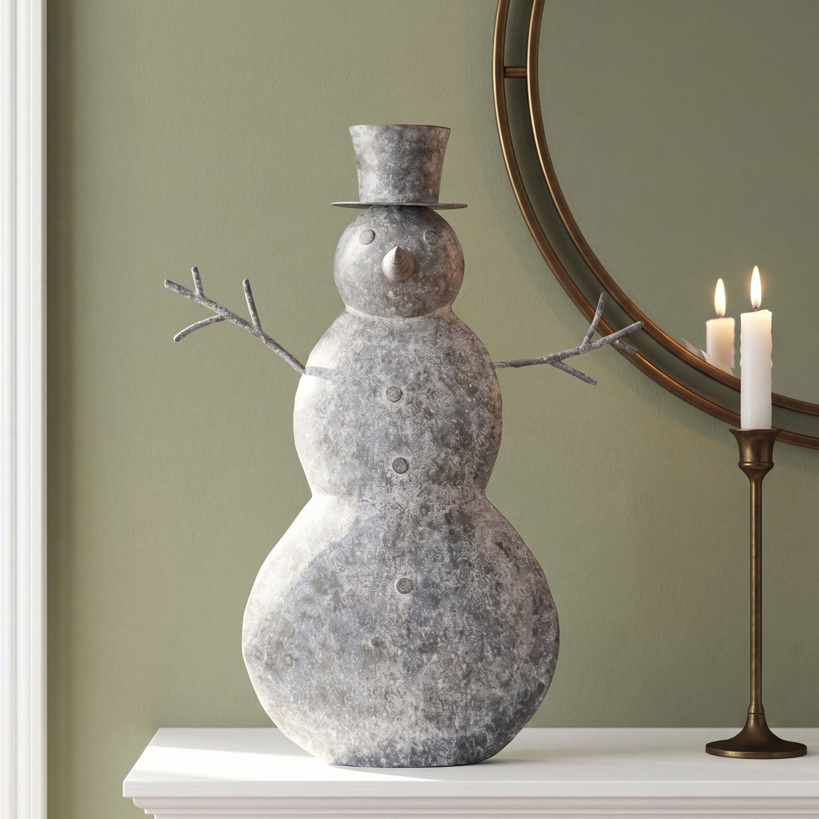 Rustic Metal Snowman Figurine