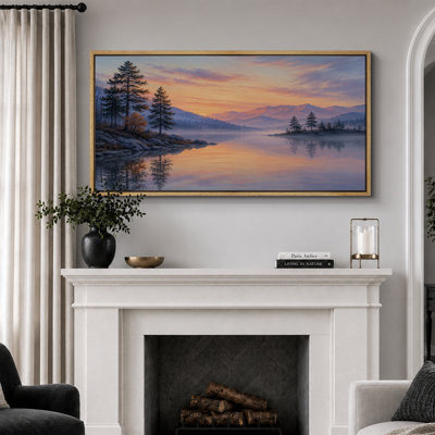 Coucher de soleil, paysage de pin, montagne, art de chambre à coucher