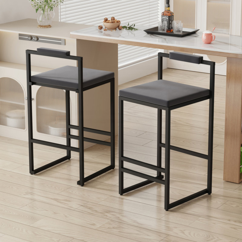 Ensemble de 2 tabourets de bar rembourrés en velours moderne avec repose-pieds et dossier pour la cuisine, Noir, Gris