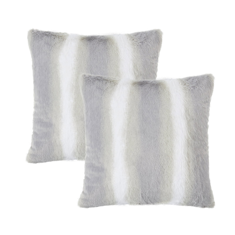 Vapor Gray Faux Fur Microsuede Embroidered Pillow Covers, 20" x 20"