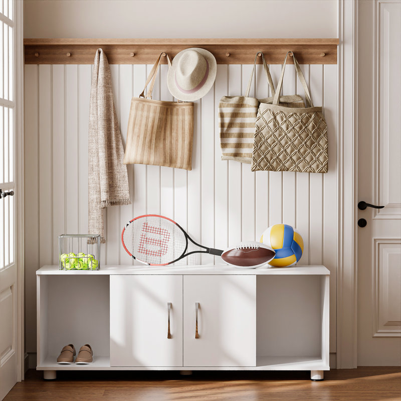 2-Door Storage Bench with Open Cubbies
