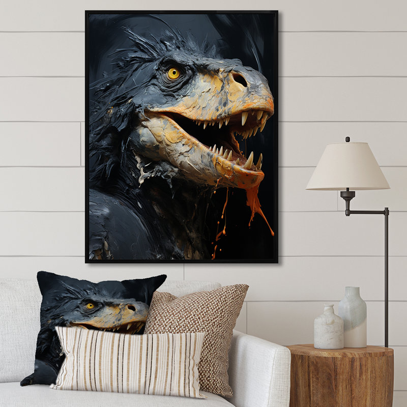Raptor Dinosaur - Art mural dinosaure, Cadre flottant noir, H 40 po x l 30 po x P 1,5 po