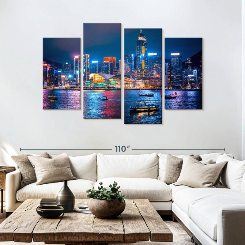 Illuminée de la ville de Hongkong, H 54 po x l 84 po