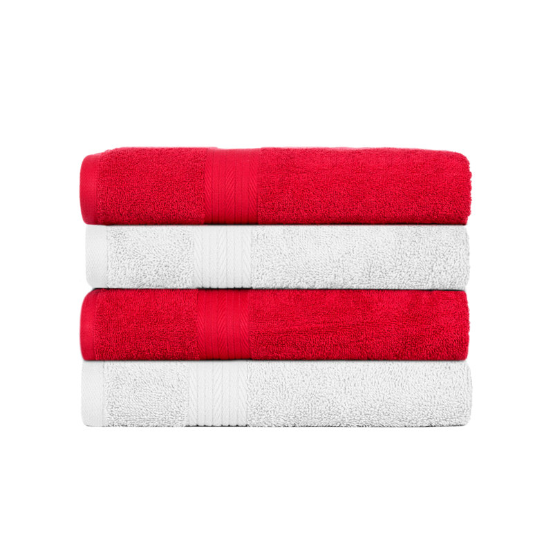 Hand Towel 100% Cotton 600 GSM Assorted Colors , White/Red