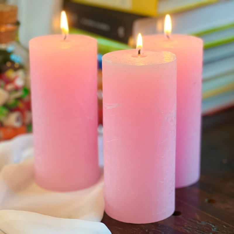 Ensemble de bougies pilier 3 pièces, Rose pâle