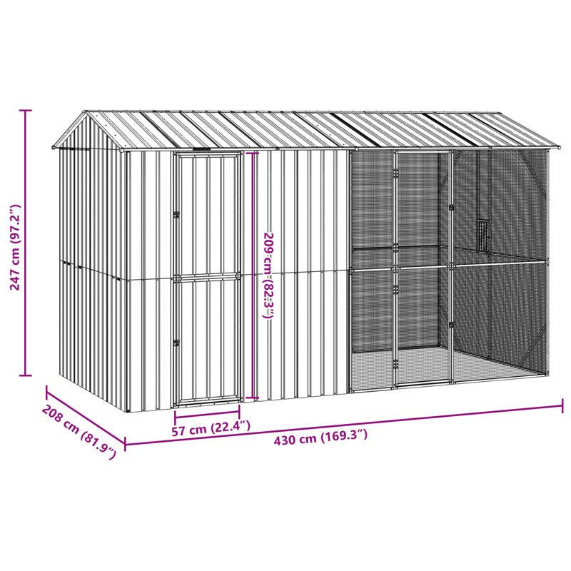 Cage à oiseaux vidaXL anthracite 169,29 x 81,89 x 97,24 po, H 247 po x l 430 po x P 208 po