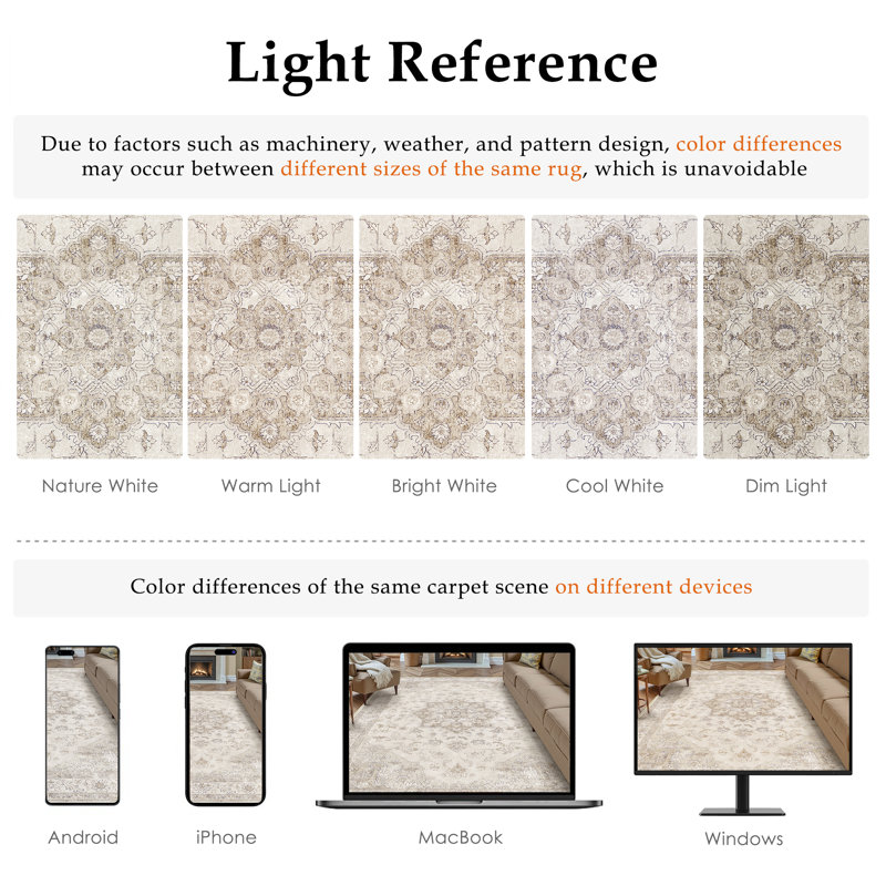 Stella Machine Washable Oriental Area Rug, Rectangle 8' x 10', Ivory, 0.28"