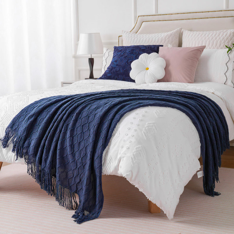  Jeté de canapé texturé et doux, 50 pi x 60 po Boho , Bleu marine