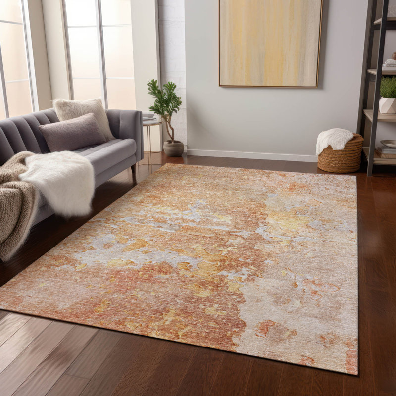 Salmon Synthetic Rectangular Washable Area Rug 46" x 30"