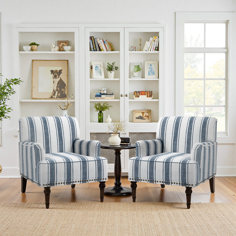 Fauteuil Iliana, Dark Blue Stripe Linen