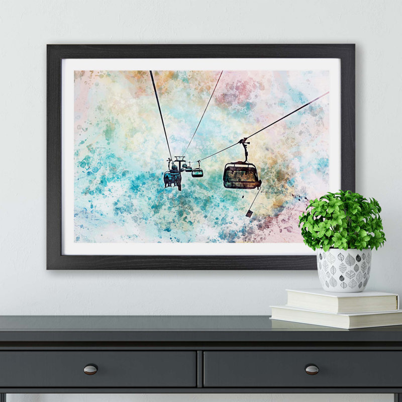 Riding the Ski Lift - Framed Print, 62cm H x 87cm W x 2cm D, Black