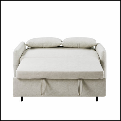 55.1 Inch Pull Out Sleep Sofa Bed with Storage Pockets, USB Ports, and 2 Pillows for Modern Comfort