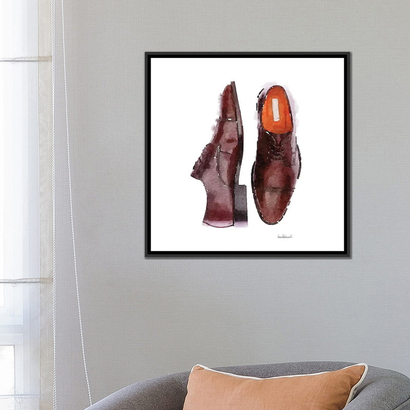 «Men Brown Shoes, Square», reproduction sur toile, Toile avec cadre noir, Pas de tapis, H 18 po x l 18 po x P 1,5 po