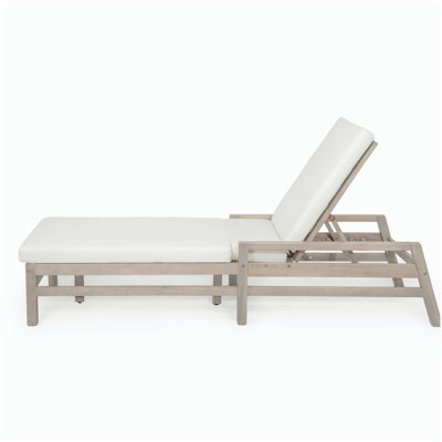 Ensemble de 2 chaises d'extérieur réglables en bois massif à 5 positions avec coussins épais et résistant aux intempéries pour la piscine, le balcon et le jardin (gris)