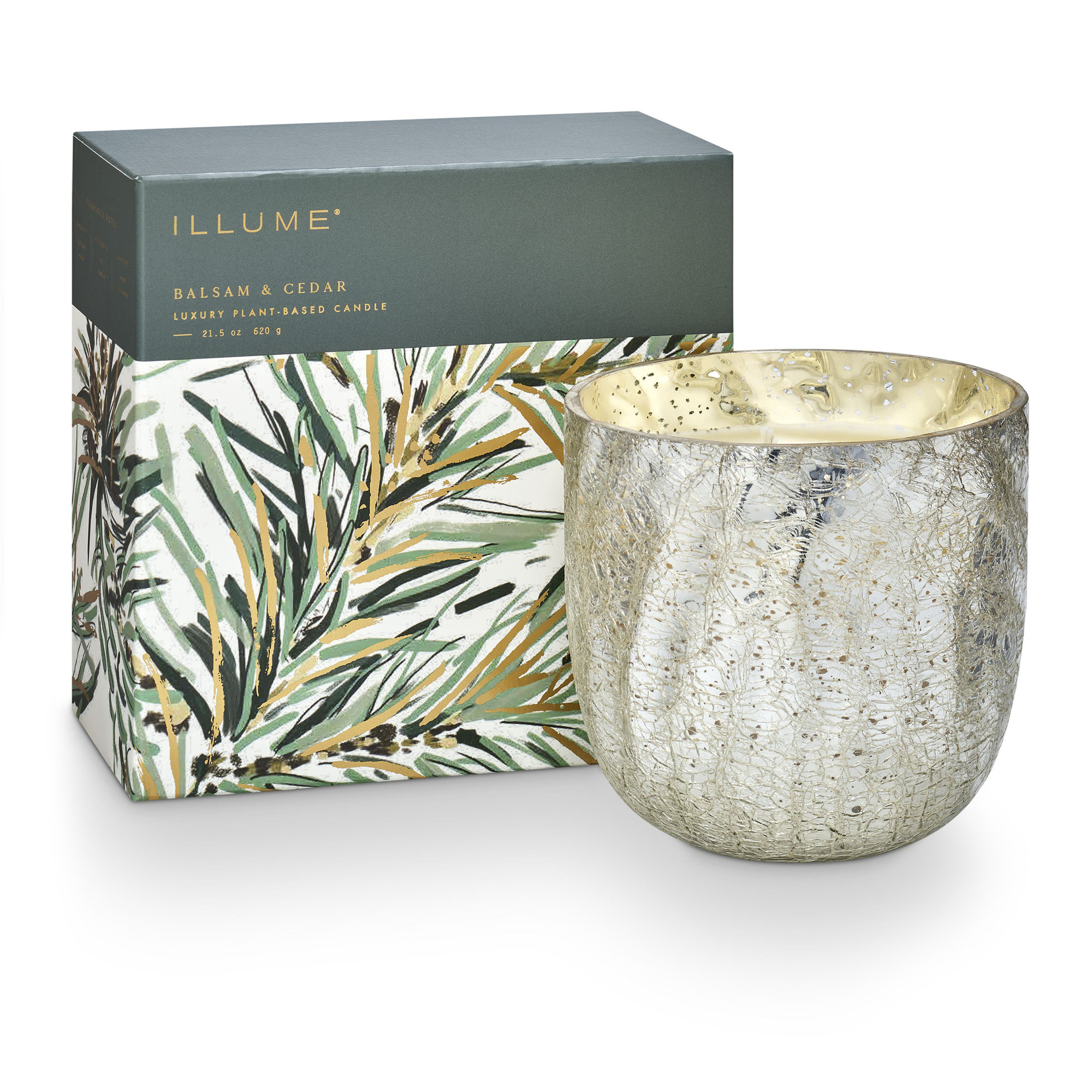 Noble Holiday Balsam & Cedar Candle, Large Boxed Crackle Glass