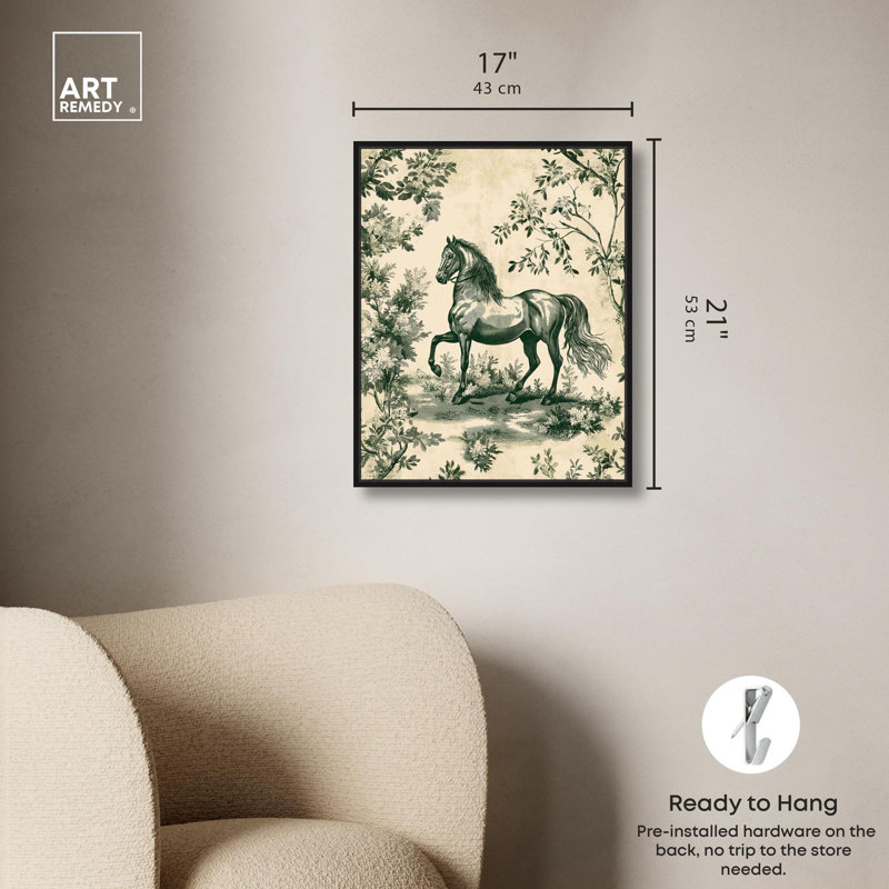 Equestrian Etching Canvas Glam Farmhouse Art by Art Remedy, Cadre noir, H 21 po x l 17 po