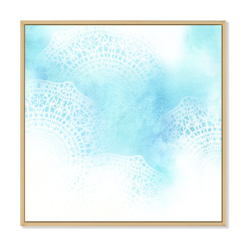 «White Lace On Light Blue», reproduction d'art moderne sur toile, H 16 po x l 16 po, Cadre flottant en érable