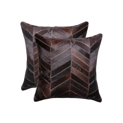 Set of Two 18" Chevron Cowhide Throw Pillows