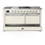 Majestic III Series 60 Inch Dual Fuel Range with 7 Sealed Burners, Griddle, Frenchtop in Antique White (Natural Gas, Copper Trim)-553012097-553012098-553012106