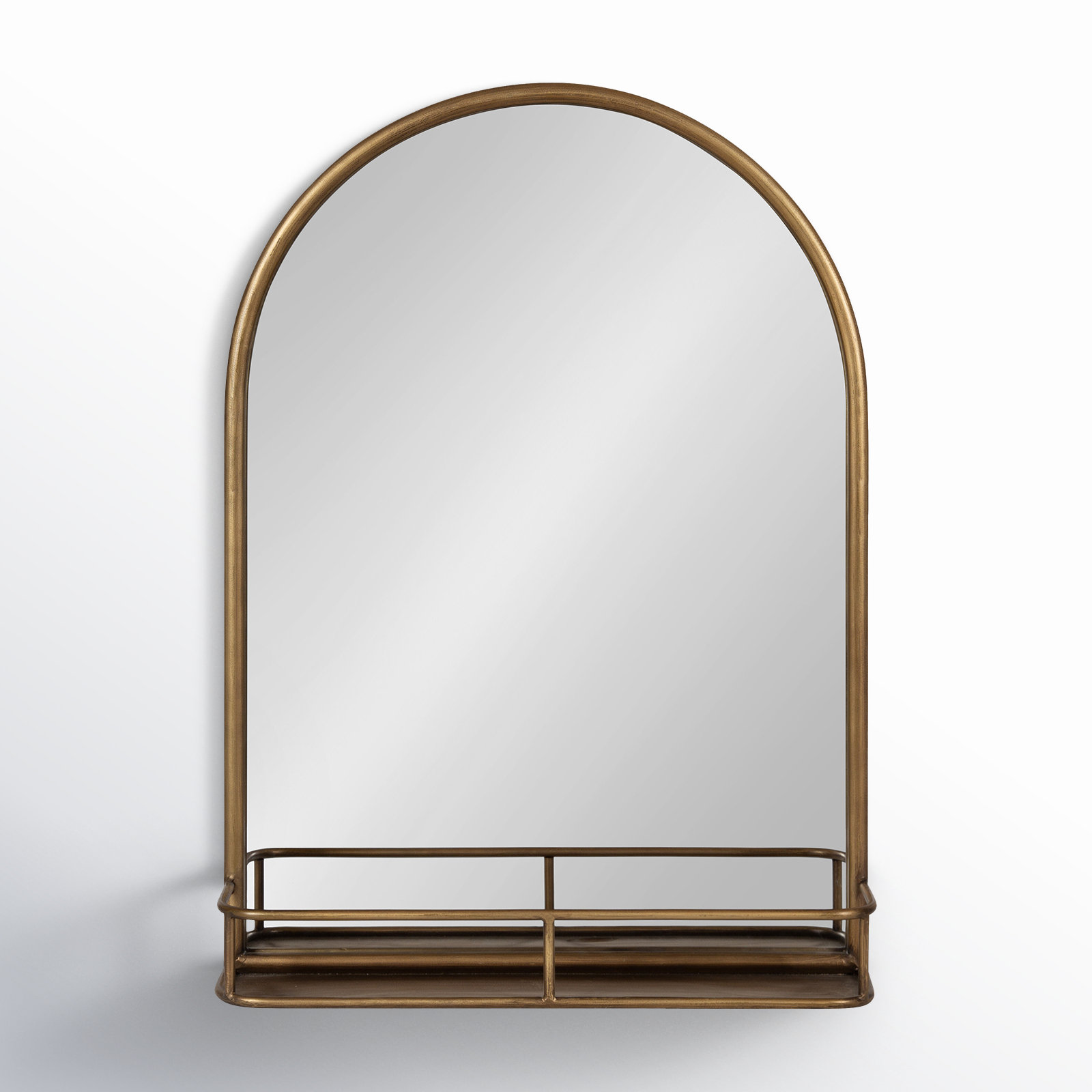 Koda Metal Flat Mirror with Shelves, Gold
