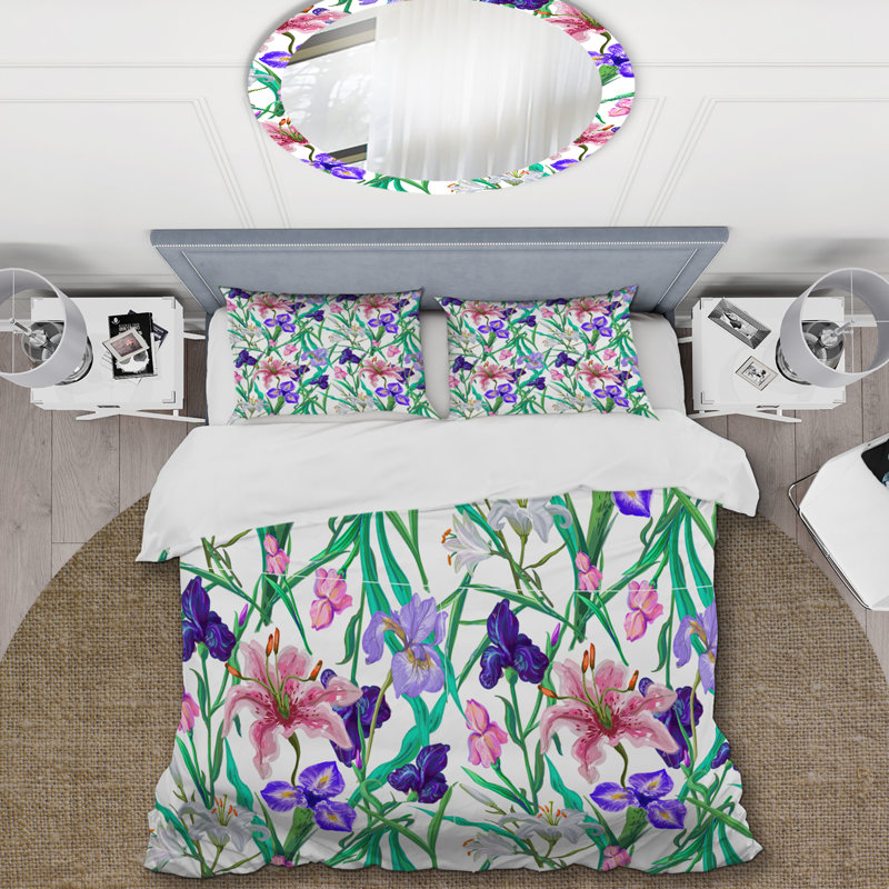 Mauve fleurs tropicales - ensemble de housse de couette floral - microfibre de polyester