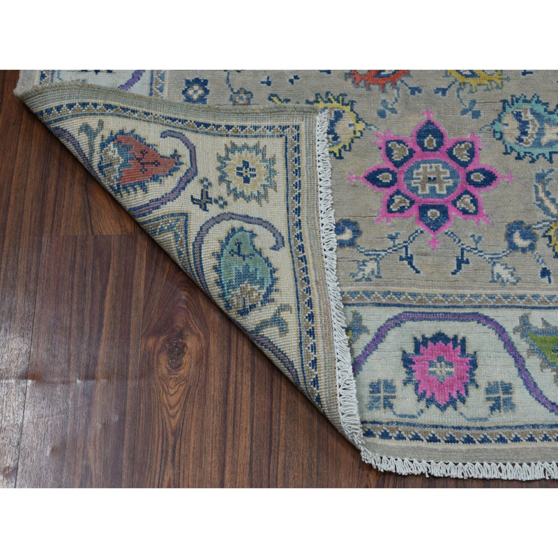 Tapis de zone en laine 4 pi x 5 pi 9 po one-of-kind à la main noué la