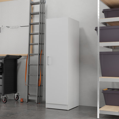 Orvile Tall 1-Door Pantry Closet w/ Adjustable Shelves - White Utility Cabinet - W16.65" by Ebern Designs
