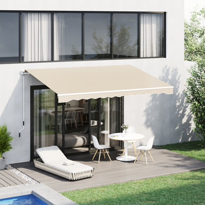 Auvent de terrasse rétractable 13 pi x 8 pi - beige. Et eau - tissu, cadre en aluminium. Manivelle manuelle. Ajustement multi-surfaces. Chauffer. Positionnement polyvalent. Cour d'extérieur beige 8 pi. Rétractable, à eau. Manivelle