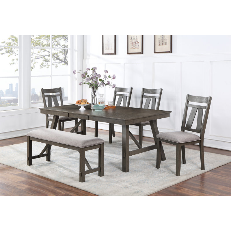Extendable Dining Set, Dark Gray/Dark Wood, Dark Wood, Dark Gray/Dark Wood