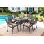 7 ensembles de salle à manger d'extérieur en fonte d'aluminium pour 6 personnes comprenant une table rectangulaire de 59 po et 6 chaises avec coussin plus épais et trou pour parasol