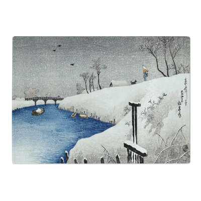 Tempered Glass Snow on Ayase River by Takahashi Shotei Chopping Board