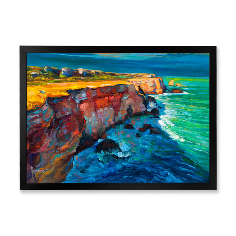 «Colorful Cliff Ocean», reproduction sur toile, H 8 po x l 12 po x P 1 po, Toile avec cadre noir