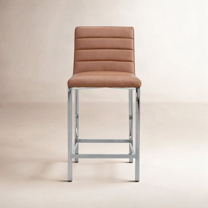 Misa Upholstered Counter Stool with Metal Frame, Cognac, Counter Stool (26" Seat Height)