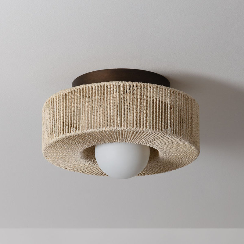 Bronze Leaf Globe Indoor/Outdoor Flush Mount Light with Abaca Shade