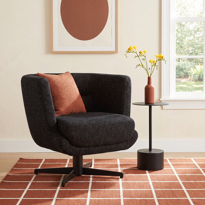 Arnelle Upholstered Swivel Barrel Chair, 100% Polyester Black 