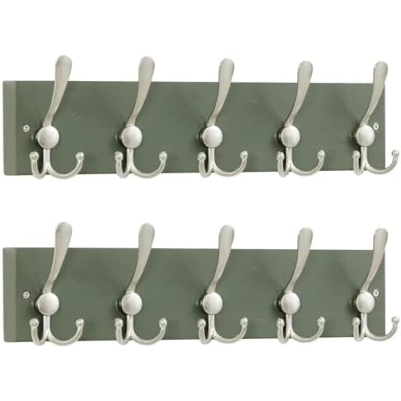 Creations Forest Green Solid Wood Wall Mounted Coat Rack, 5 Hooks, 16-7/8" Long - Kitchen, Mudroom, Entryway, Bathroom - Includes Mounting Hardware, Wall Coat Hanger, Towel Rack, Pack of 2