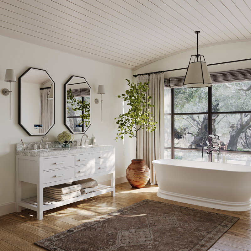 Elizabeth 60'' W Double Vanity, White/Brushed Nickel, Carrara White Marble