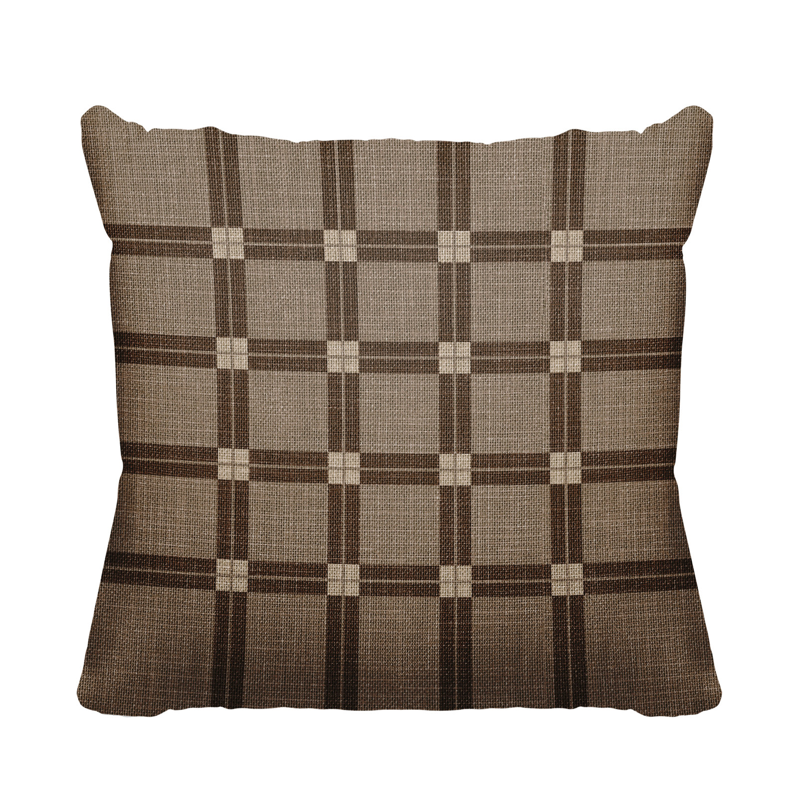 Plaid Indoor/Outdoor Throw Pillow, 17" W x 17" H, Brown