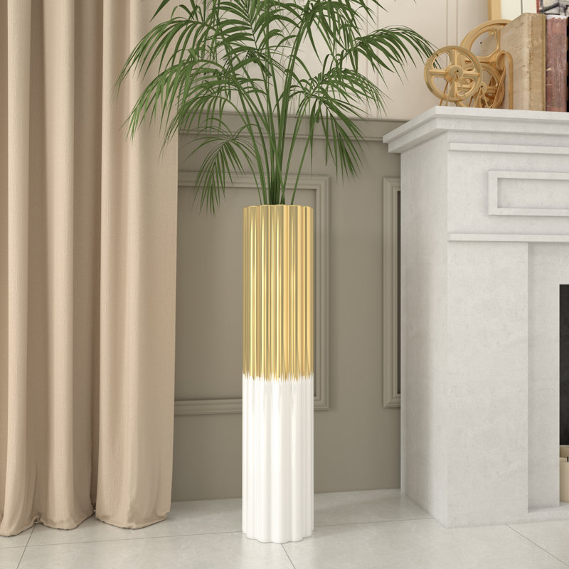 Vase de plancher en céramique Arianna, Laiton / blanc
