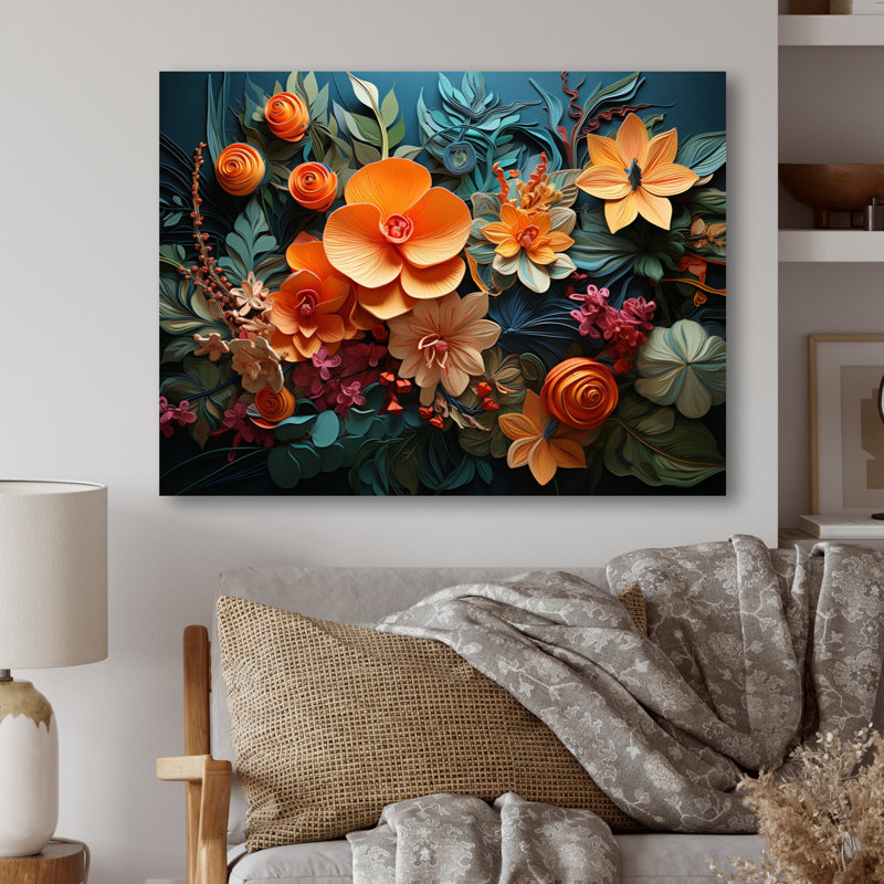 Orange orange, tropical, enchevêtrement de V - collages abstraits, art mural en métal, salon, H 12 po x l 20 po x P 1 po