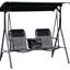 2 balançoires de patio. Auvent extérieur avec table de rangement et porte-gobelet. Abat-jour réglable. Convient à 2 adultes, 264 lb par siège. Siège et espace de la balancelle noire - à utiliser