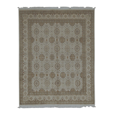 Hand-Knotted High-Quality Ivory and Gold Area Rug