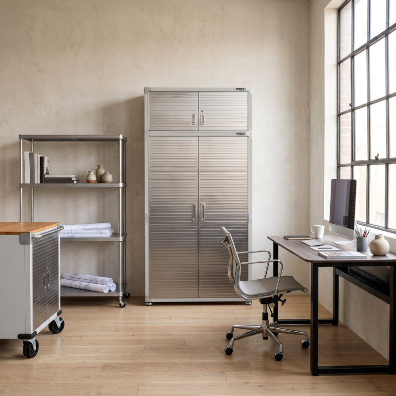 Seville Classics UltraHD 2 Piece Stainless Steel Storage System, 48" W x 24" D x 90.5" H, Granite
