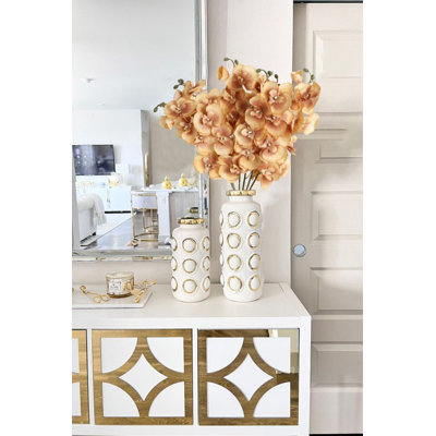 6 Pcs White Artificial Phalaenopsis 26.7in Long Stem Orchids Non-woven Fabric Real Look Fake Flower for Tall Vase European Photography Props Dining Table Wedding Outdoor Home Decoration