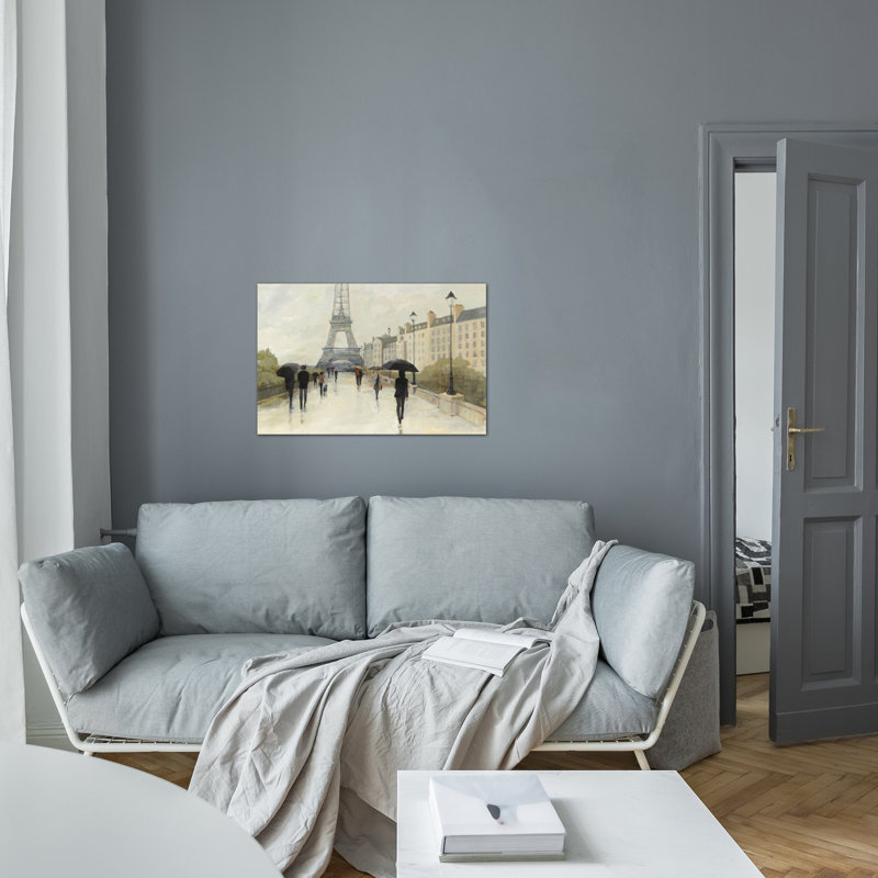 Eiffel in the Rain, reproduction d'art sur toile tendue, H 26 po x l 40 po x P 1,5 po, Pas de tapis, Toile tendue