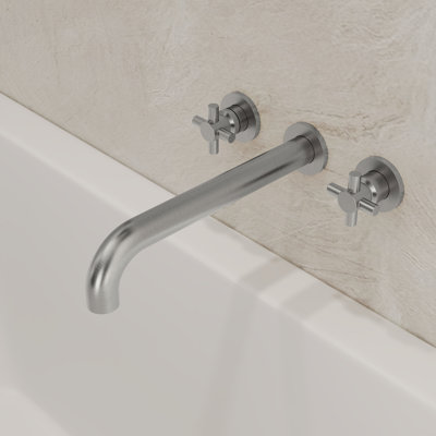 High-Flow Tub Filler 12" Long Tub Spout Wall Mounted 2-Handle Modern Bathtub Faucet Set with Ceramic Valve