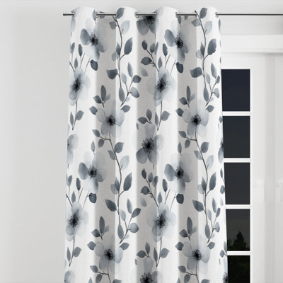 Modern Curtains for bedroom - Abstract Soft Charcoal Flowers Grommet Curtain - 1 Panel
