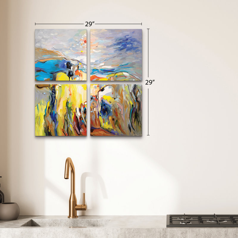 Ensemble de 4 panneaux muraux - Ekaterina Ermilkina «Seascape», art mural sur toile pour le salon, la chambre à coucher ou le bureau 