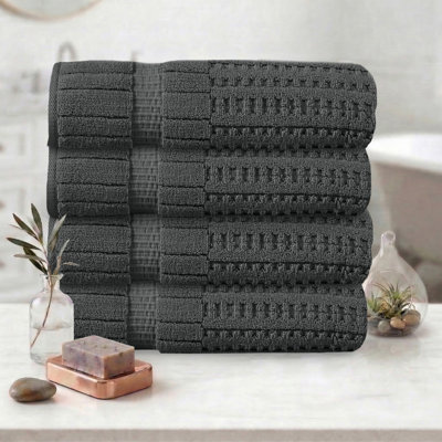 Willow 4 Pieces Towel Set – 100% Combed Cotton, Premium Quality 630 GSM, Dark Grey, Ultra-Soft & Highly Absorbent (4 Bath Towels)